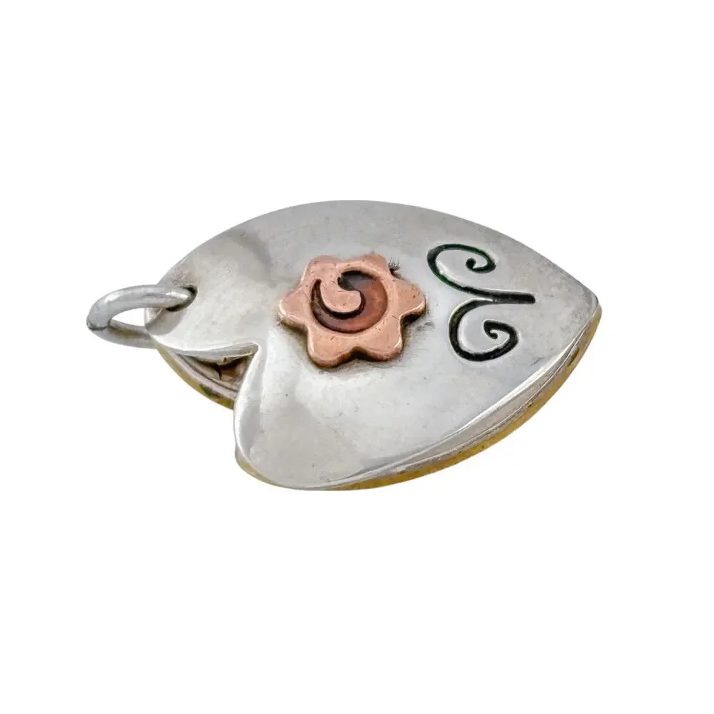Vintage Sterling Silver 925 Mixed Metal Flower Mom Heart Locket